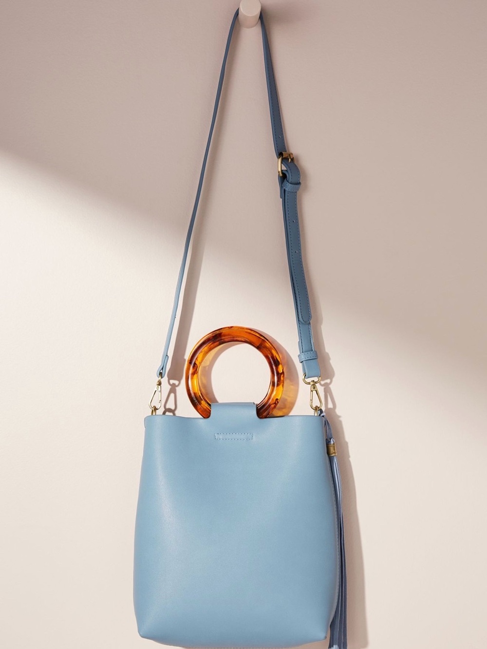 Anthropologie Blue Tote Bag with Tortoiseshell Handle